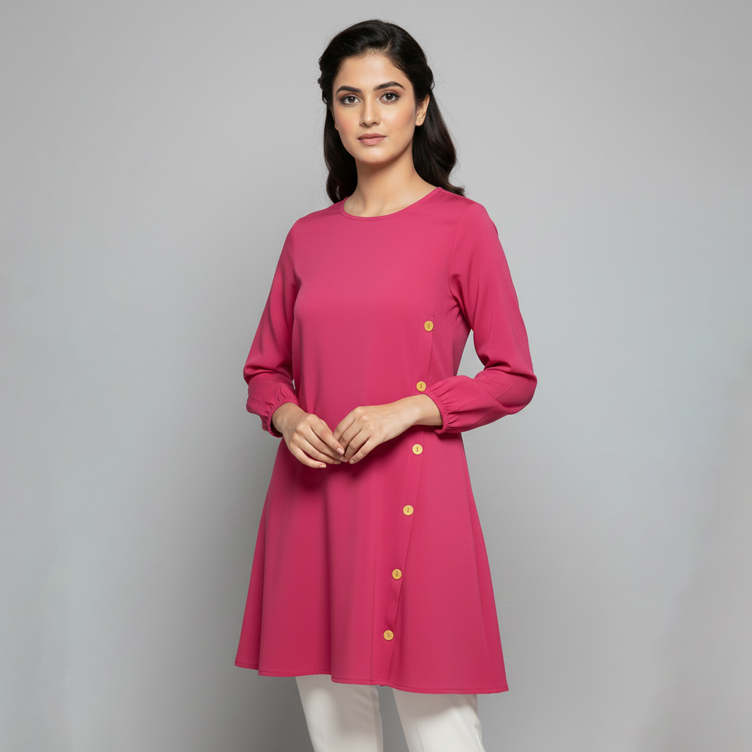 Pink women's wholesale tunic top with side pocket UK