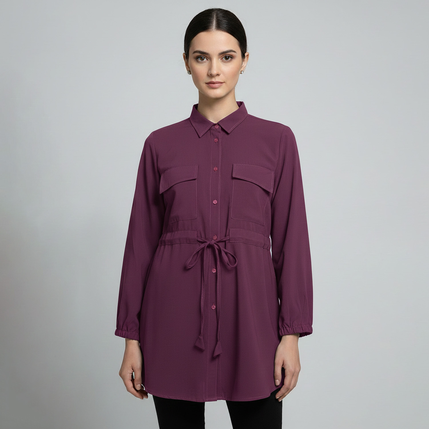 Purple Wholesale Tunic with Tie-Waist