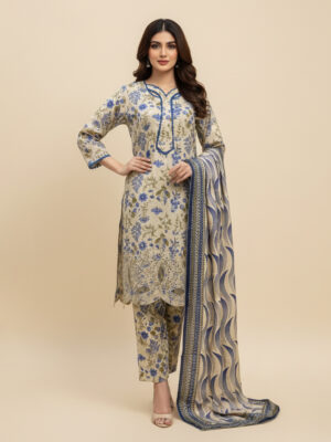 Vanilla wholesale embroidered linen 3pc suits for ladies