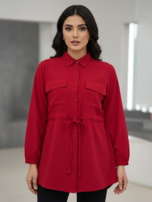 Vibrant Red Wholesale Tunic with Tie-Waist UK