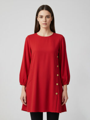 Vibrant Red women's wholesale tunic top with side pocket UK