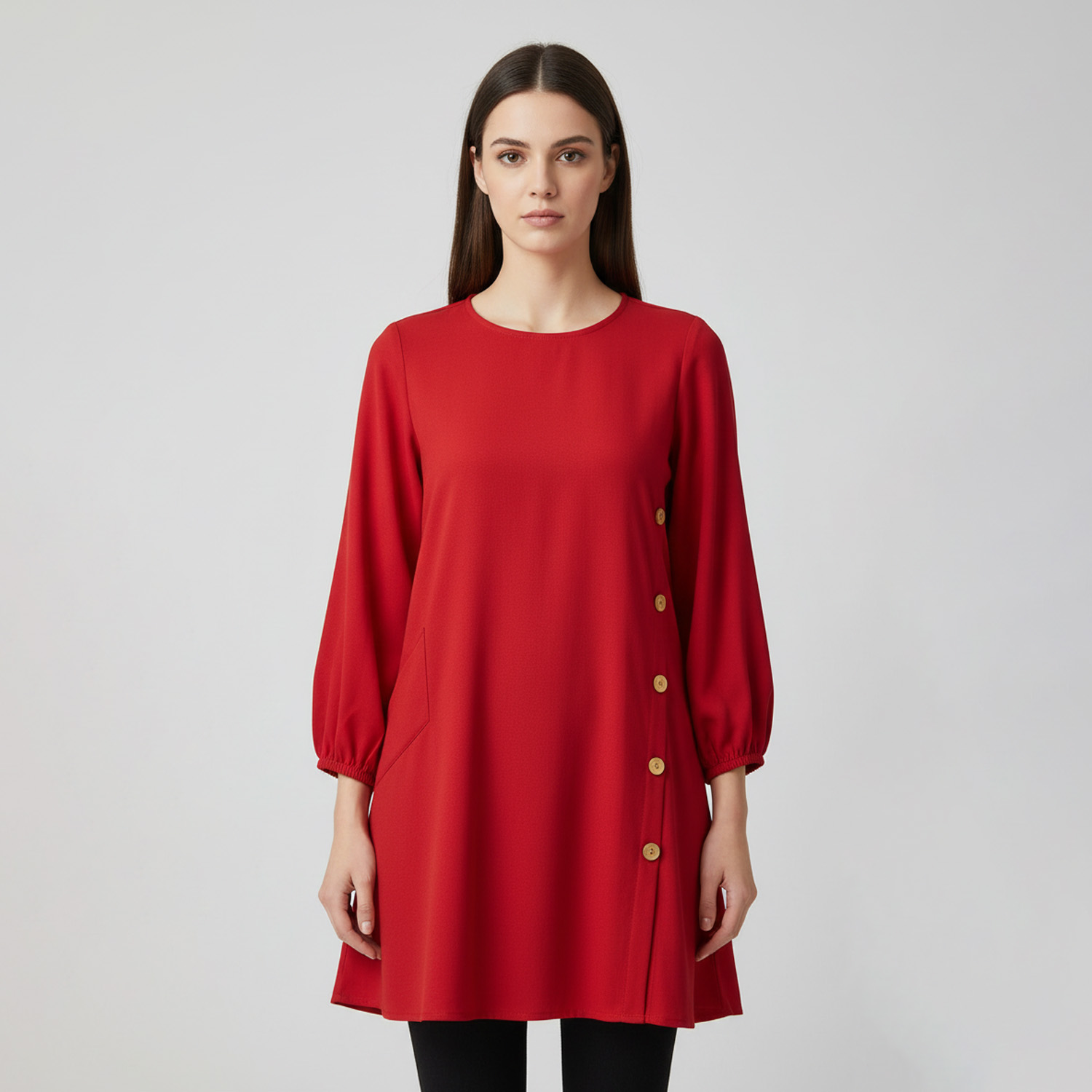 Vibrant Red women's wholesale tunic top with side pocket