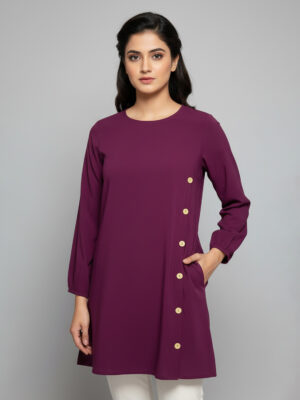 Vibrant purple women's wholesale tunic top with side pocket