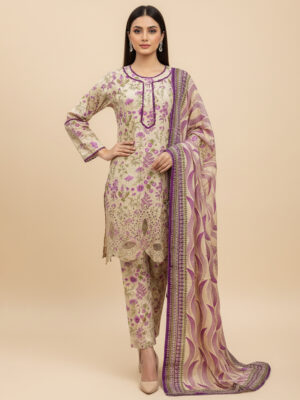 White Rock wholesale embroidered linen 3pc suits for ladies