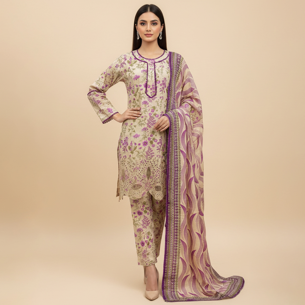 White Rock wholesale embroidered linen 3pc suits for ladies