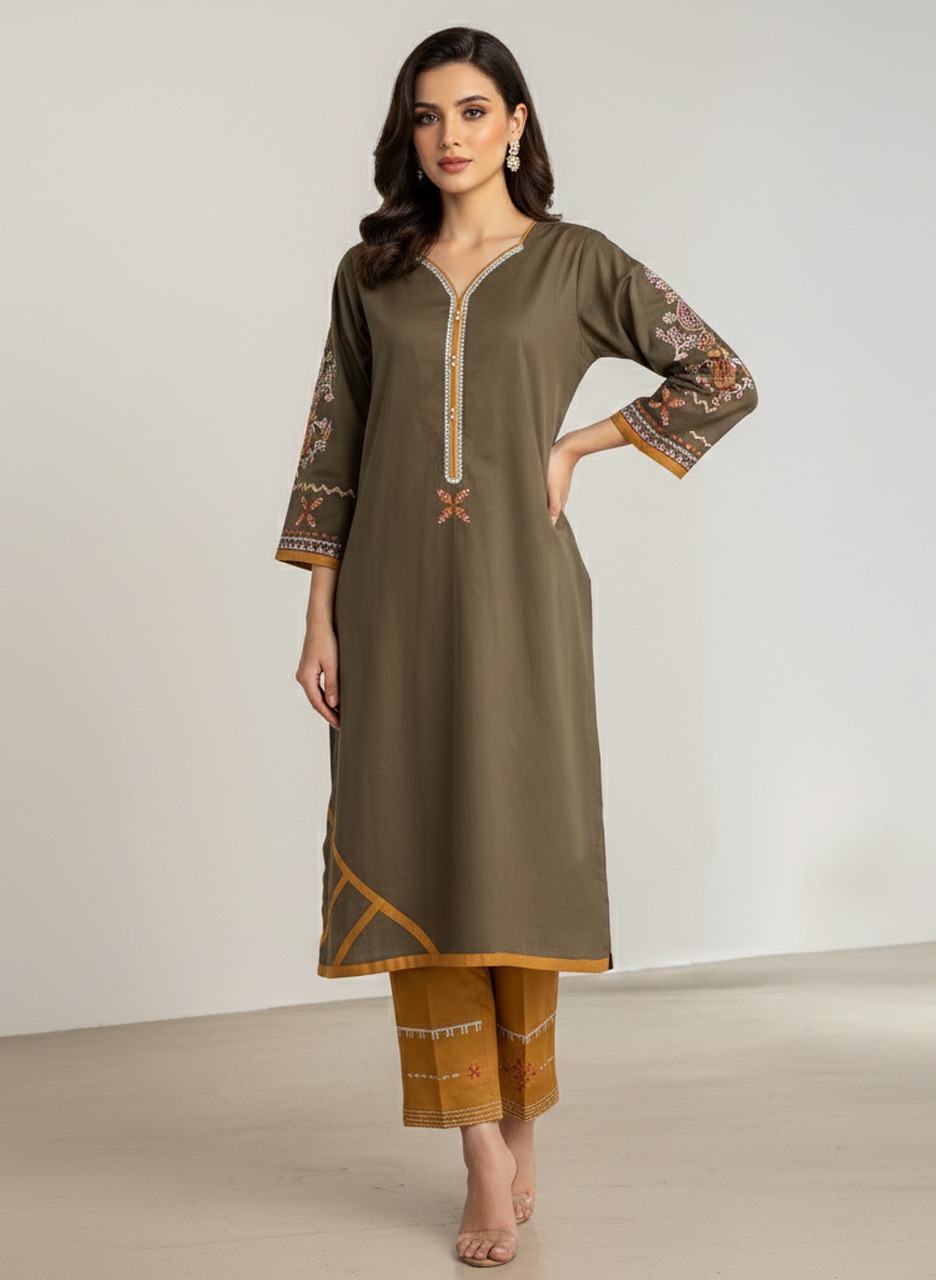 Zeenat Olive 2pc Wholesale Pakistani Suits (4pc set)