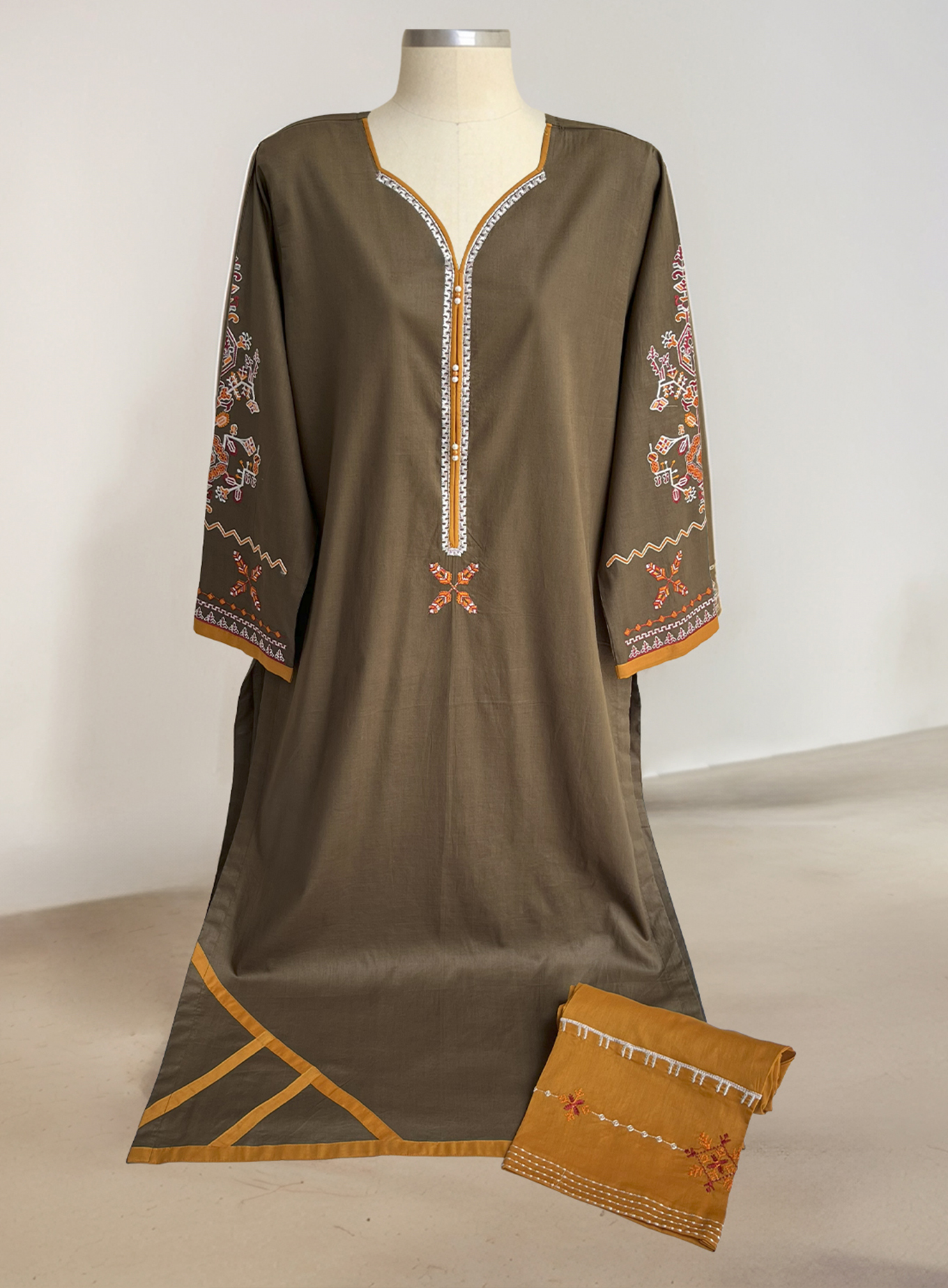 Zeenat Olive Wholesale two piece readymade suits