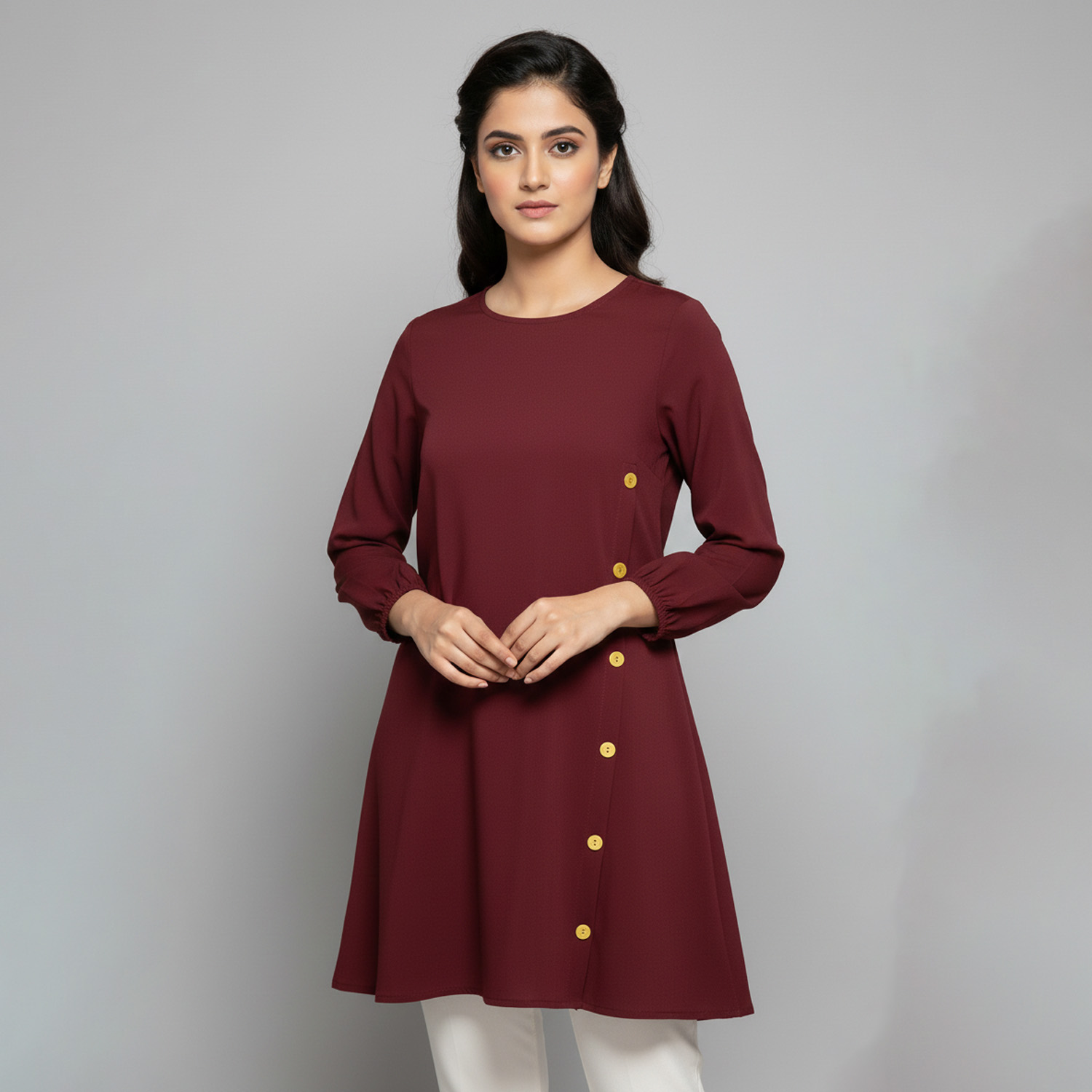 deep maroon Women's wholesale Tunic Top with Side Pocket UK