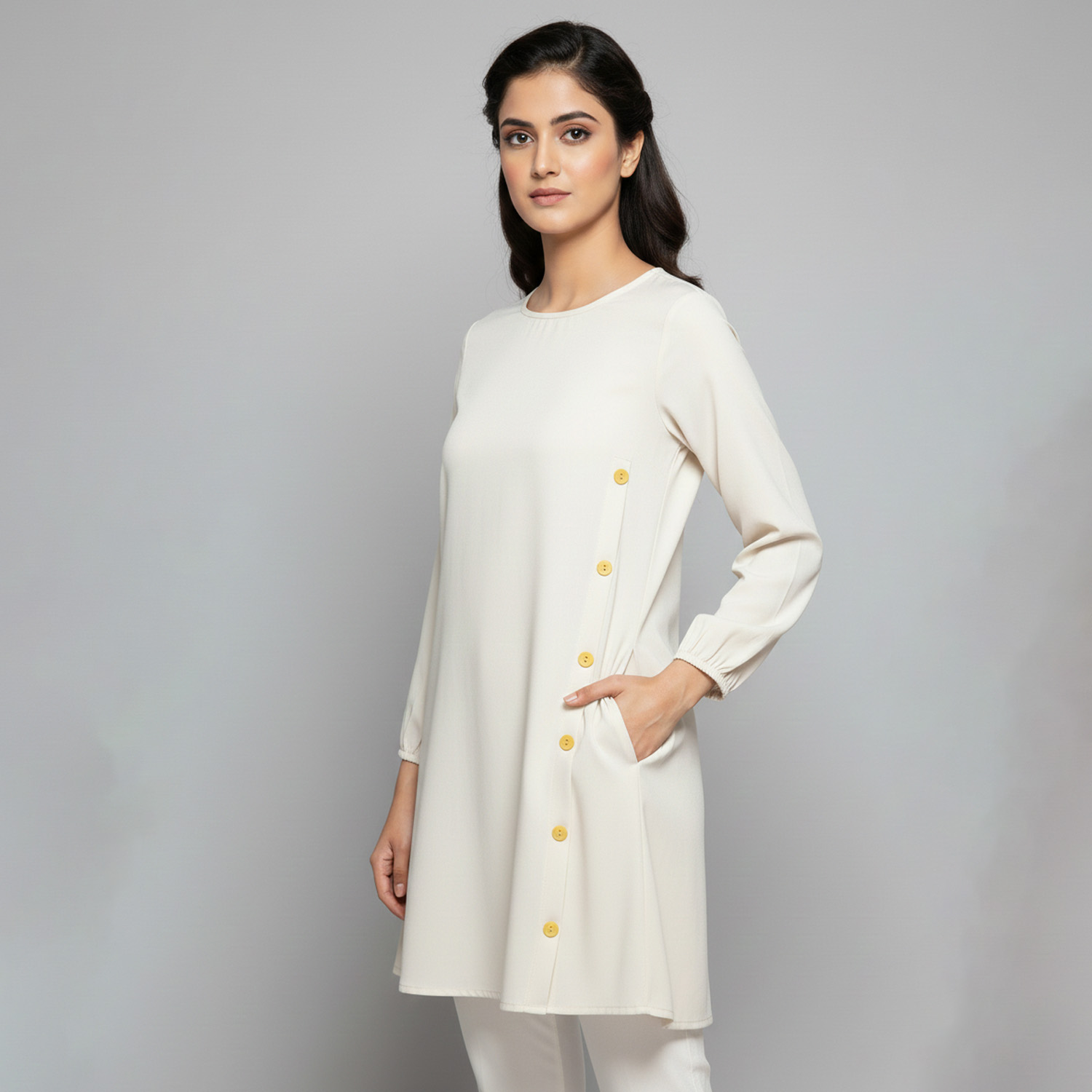 off wight women's wholesale tunic top with side pocket UK