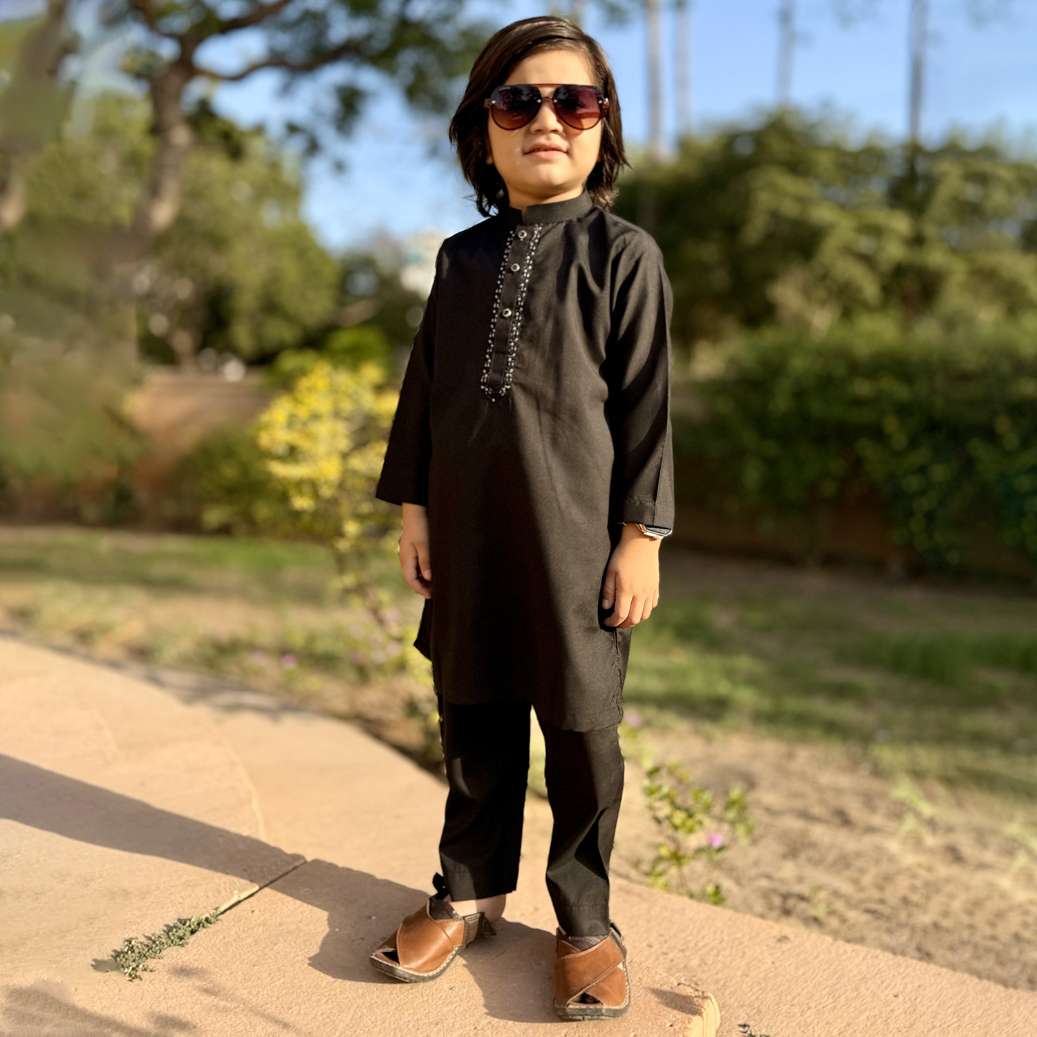 Black Wholesale Embroidered Pakistani Shalwar Kameez for boys