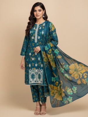 Bluish Cyan pakistani linen suits wholesale