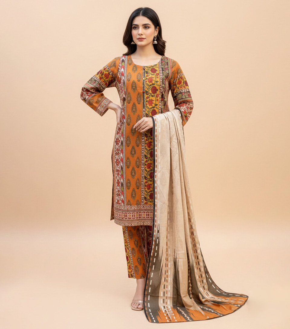 Brownish Orange Wholesale Pakistani Khaddar Suit