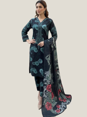 Charcoal black embroidered wholesale pakistani khaddar suit