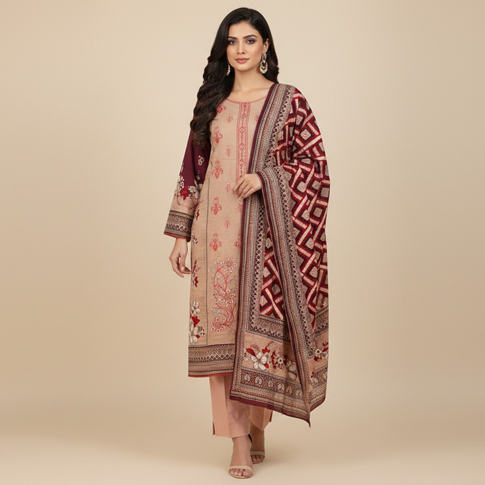 Coral linen Linen Embroidered Wholesale Sana Safinaz Replica Suit