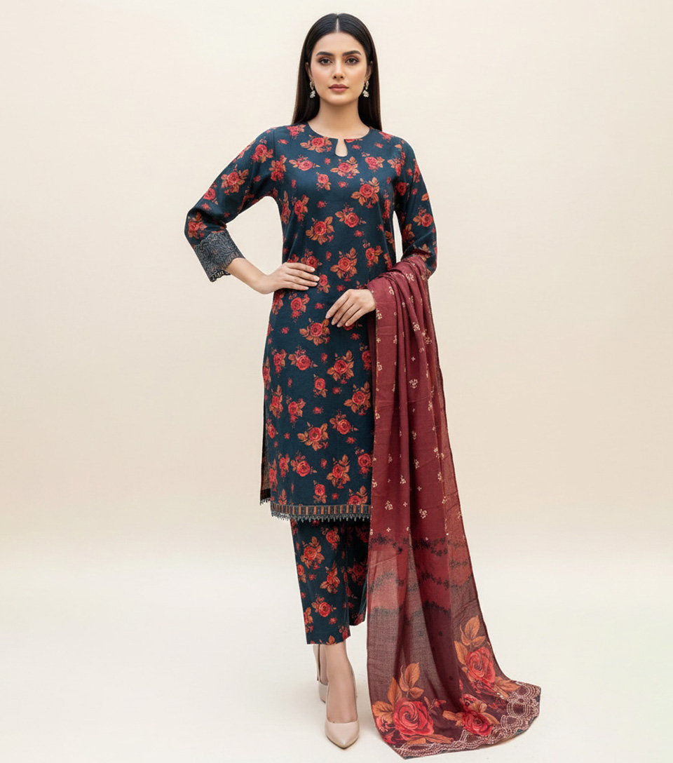 Dark Slate Wholesale Pakistani Khaddar Suit