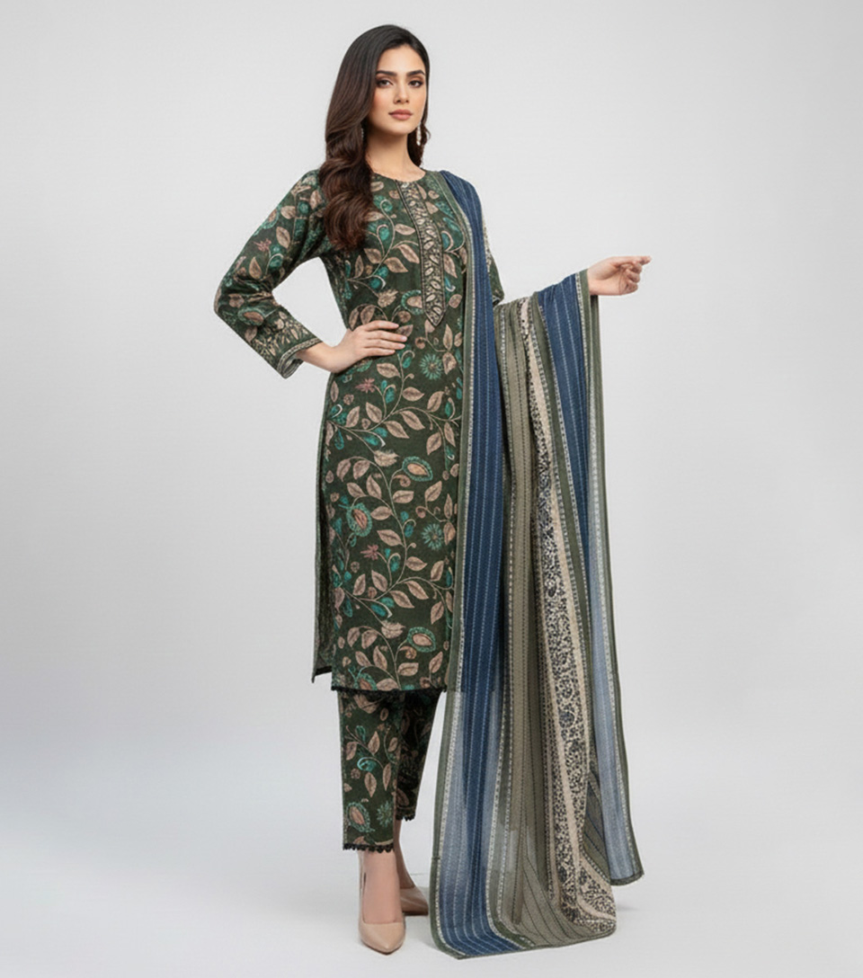 Dark Green Wholesale Pakistani Khaddar Suit
