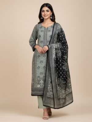 Grey Linen Embroidered Wholesale Sana Safinaz Replica Suit
