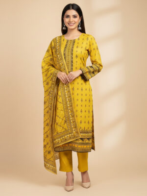 Light Mustard bin saeed stitched salwar kameez wholesale