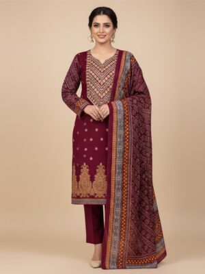Maroon Dhanak 3pc wholesale maria.b replica suit