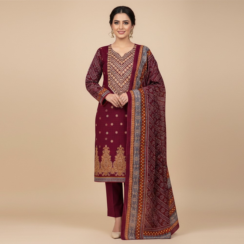 Maroon Dhanak 3pc wholesale maria.b replica suit