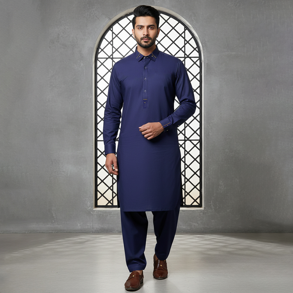 Mens Deep Blue Wholesale Pakistani Shalwar Kameez