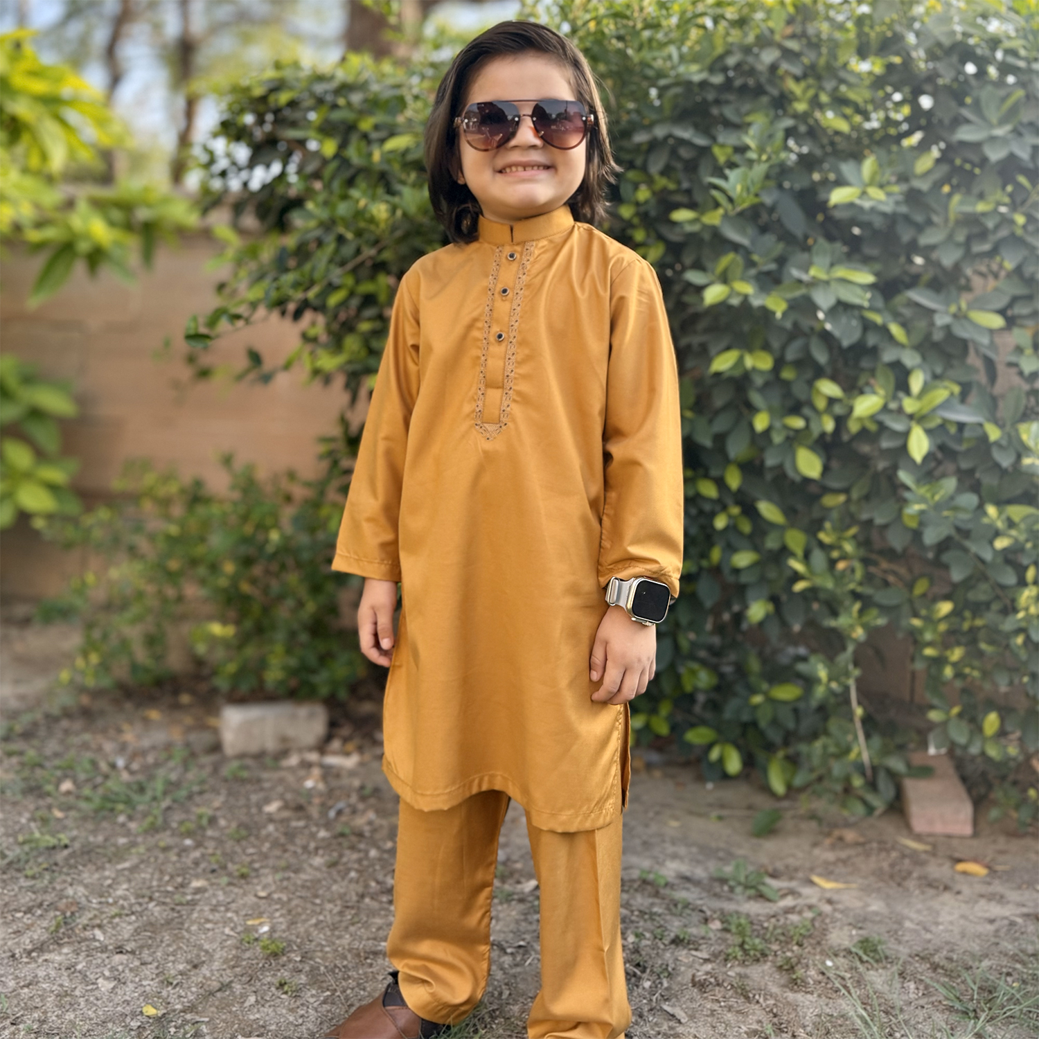 Mustard Wholesale Kids Embroidered Pakistani Shalwar Kameez for boys