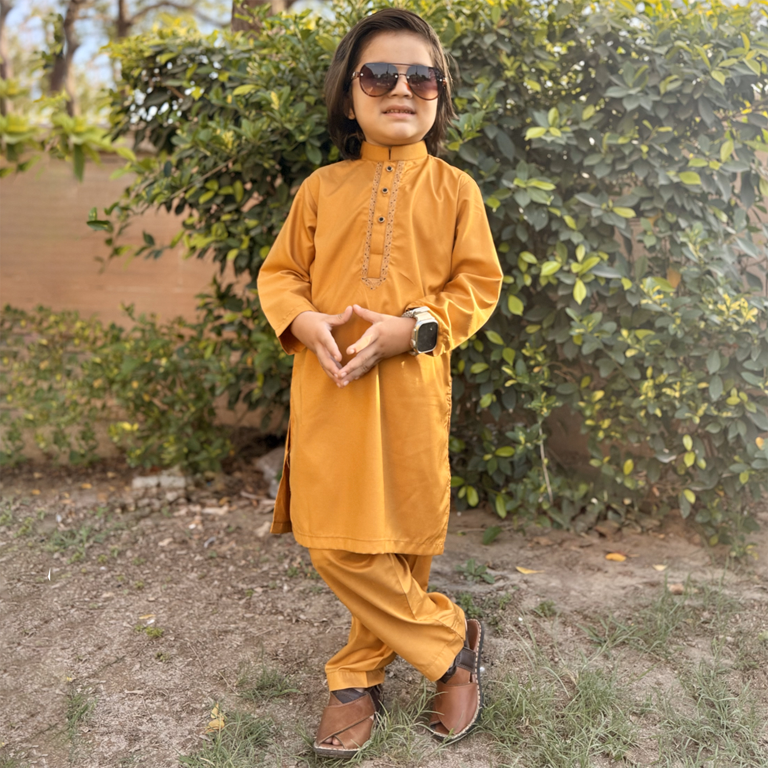 Mustard Wholesale Kids Embroidered Pakistani Shalwar Kameez for boys
