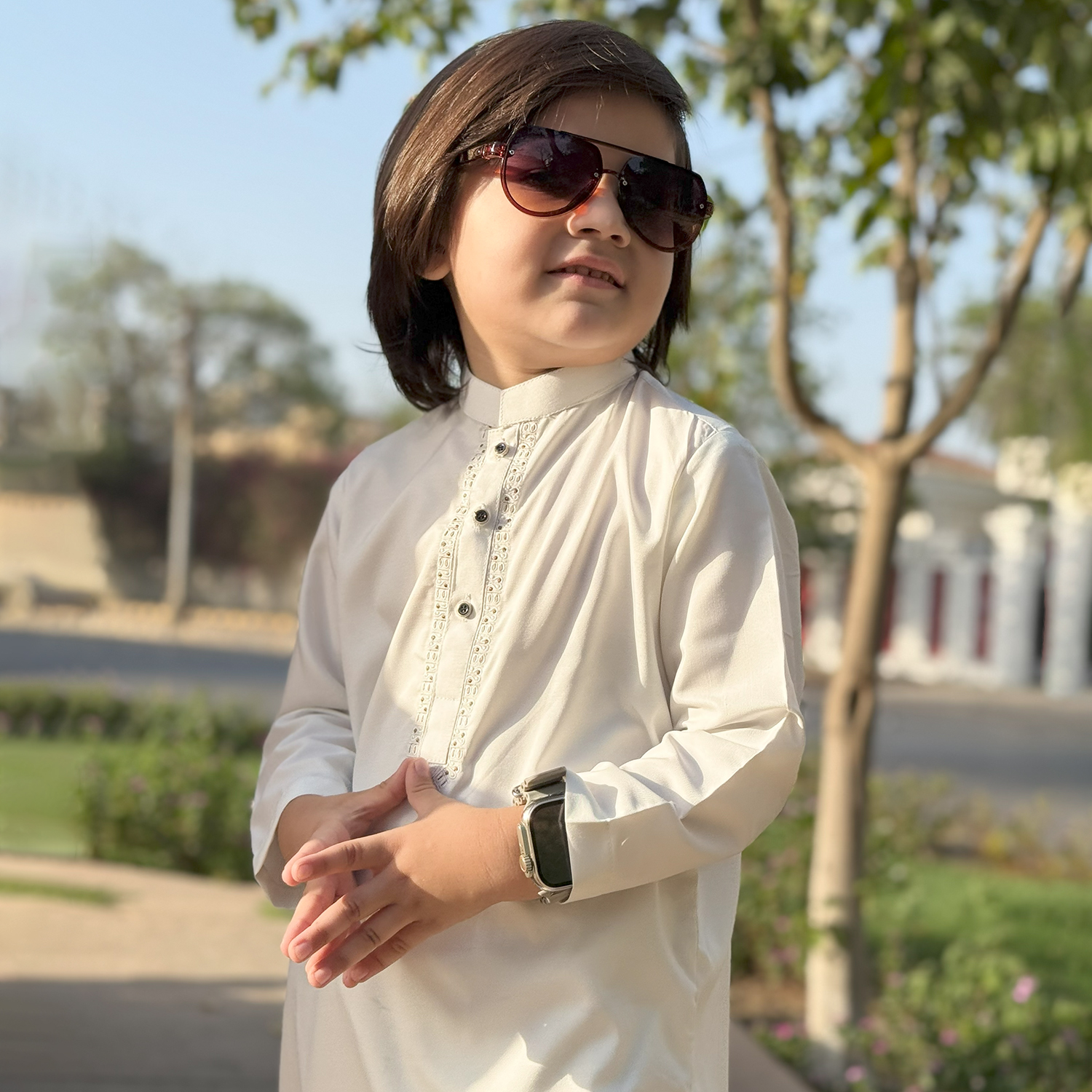 Off white Wholesale Kids Embroidered Pakistani Shalwar Kameez for boys