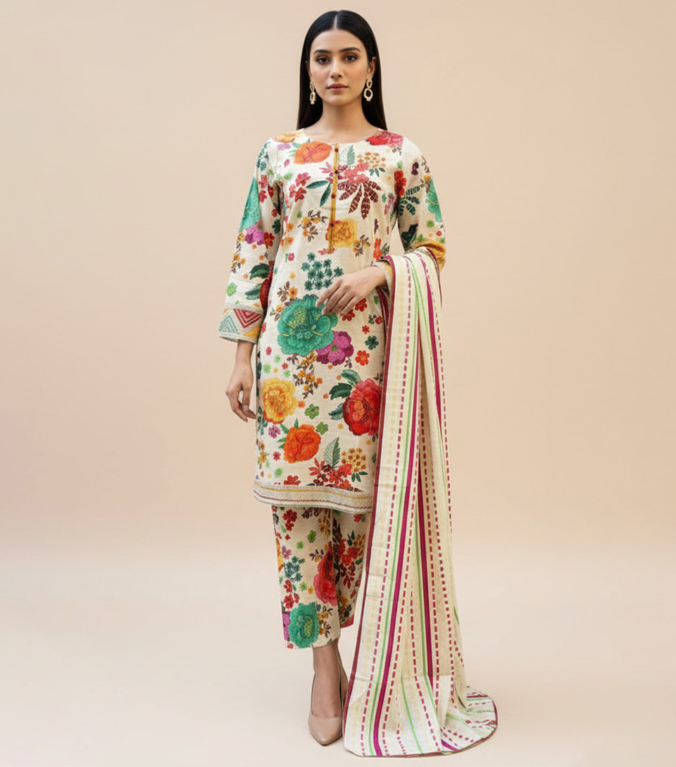 Off White Embroidered Wholesale Pakistani Khaddar Suit