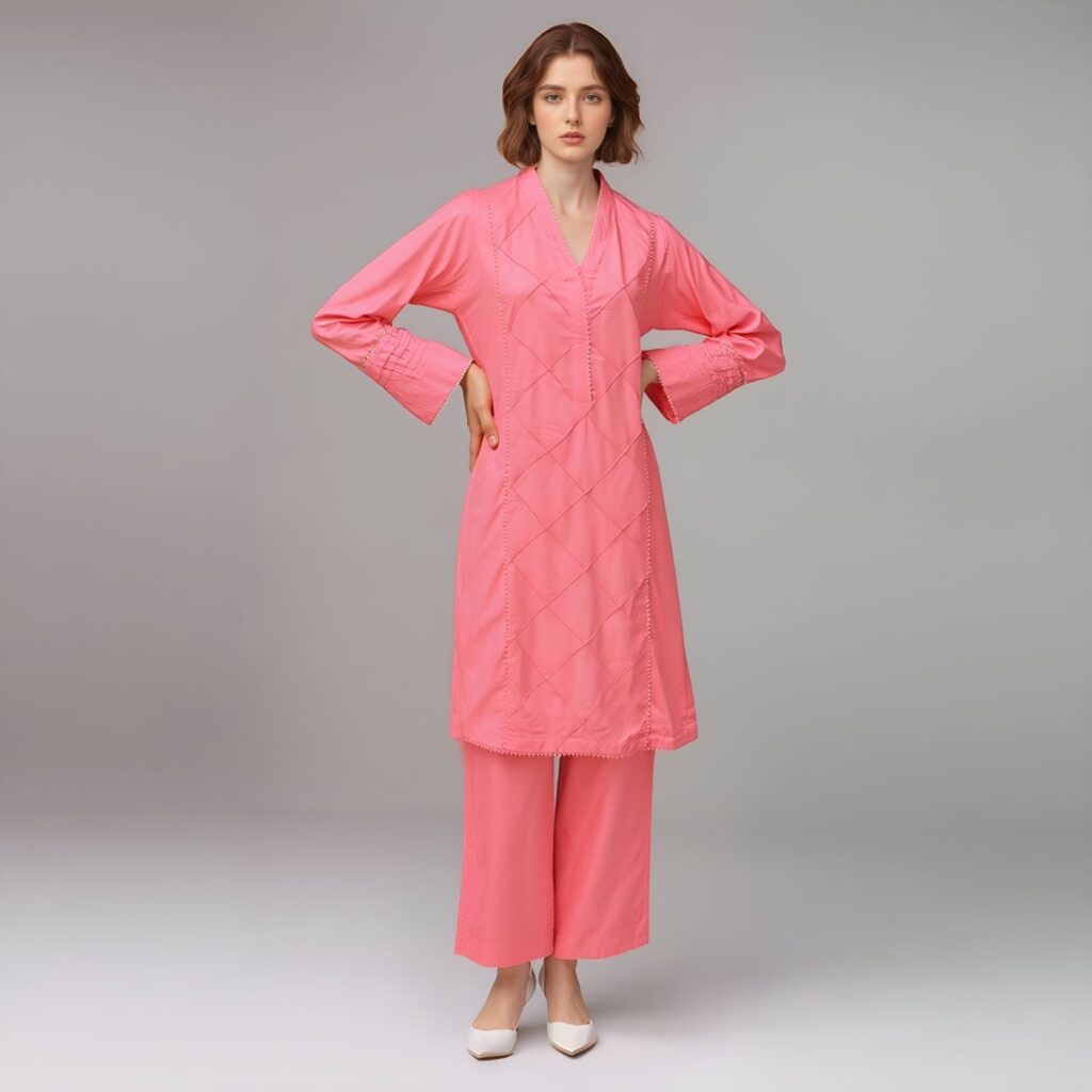 Sweet Pink Pakistani Linen Co Ord Sets Wholesale