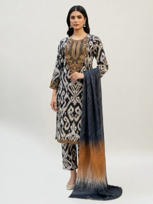 White & Black Khaddar Embroidered Wholesale Iznik Replica Suit