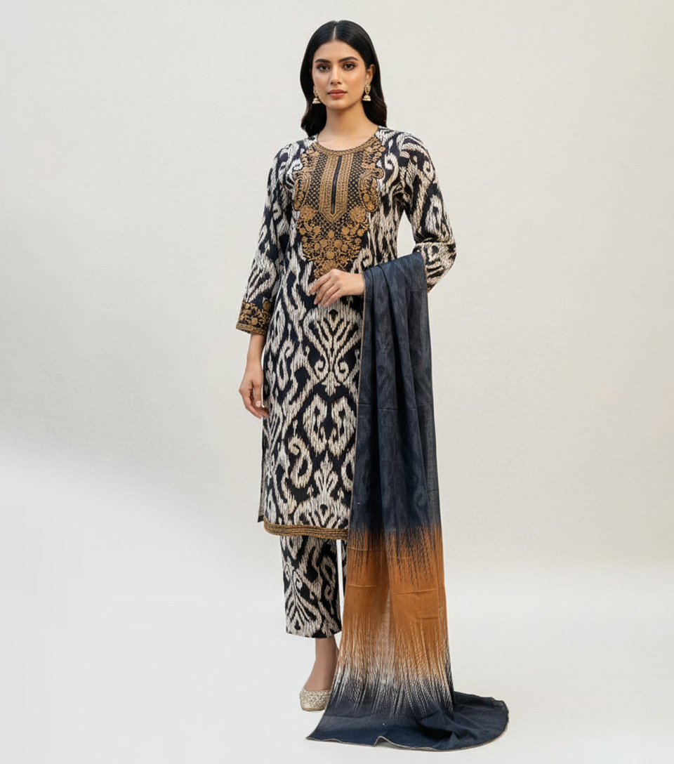 White & Black Wholesale Pakistani Khaddar Suit