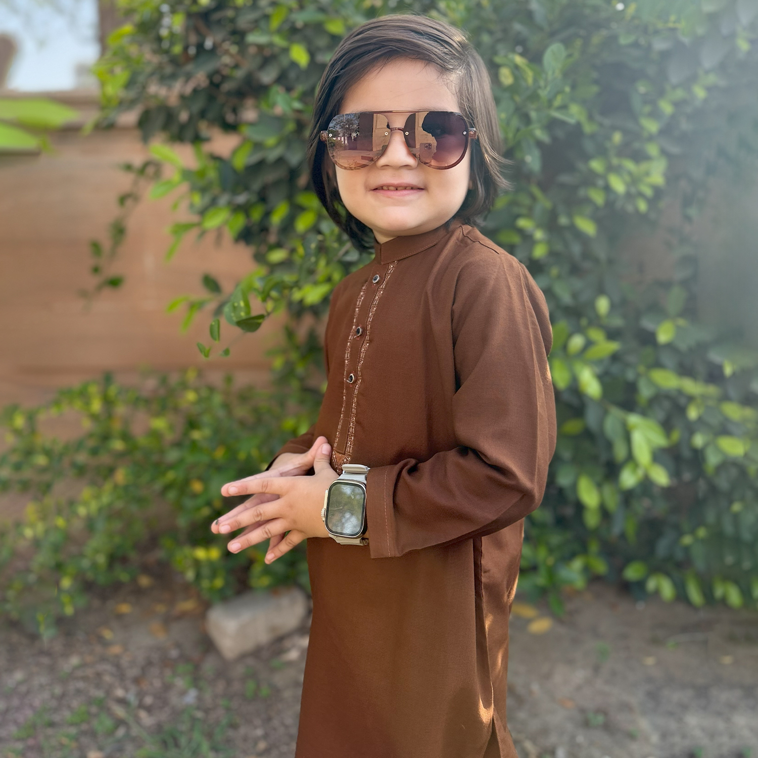 Brown Wholesale Kids Embroidered Pakistani Shalwar Kameez for Boys