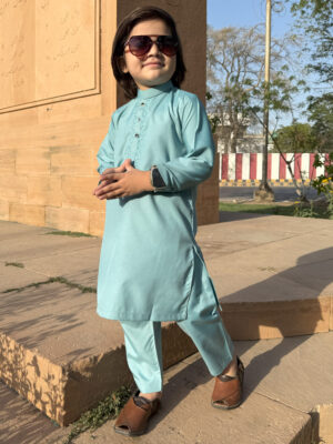 Cyan Wholesale Kids Pakistani Embroidered Shalwar Kameez for Boys