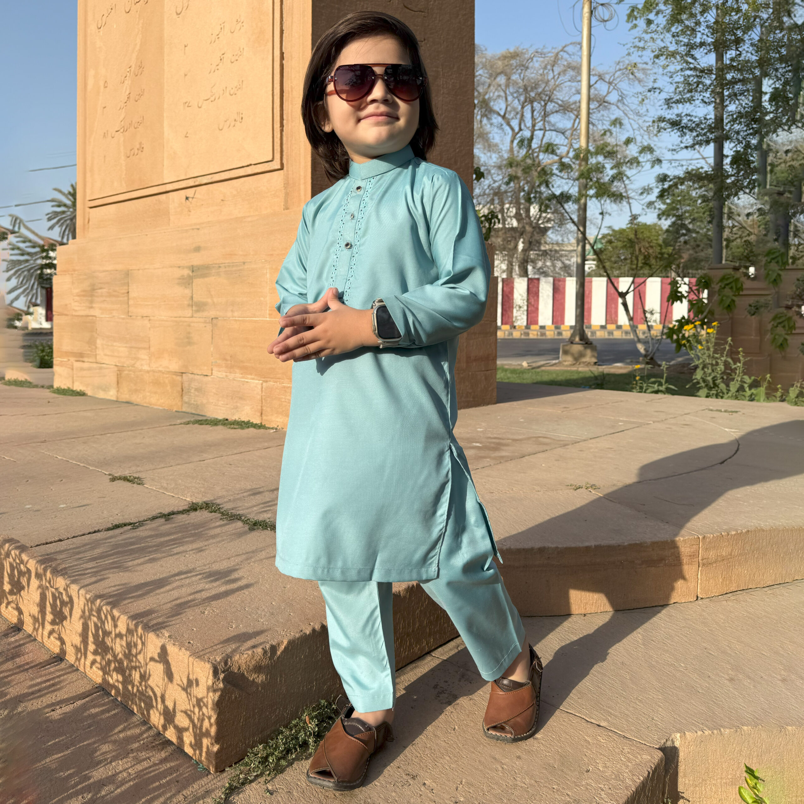 Cyan Wholesale Kids Pakistani Embroidered Shalwar Kameez for Boys