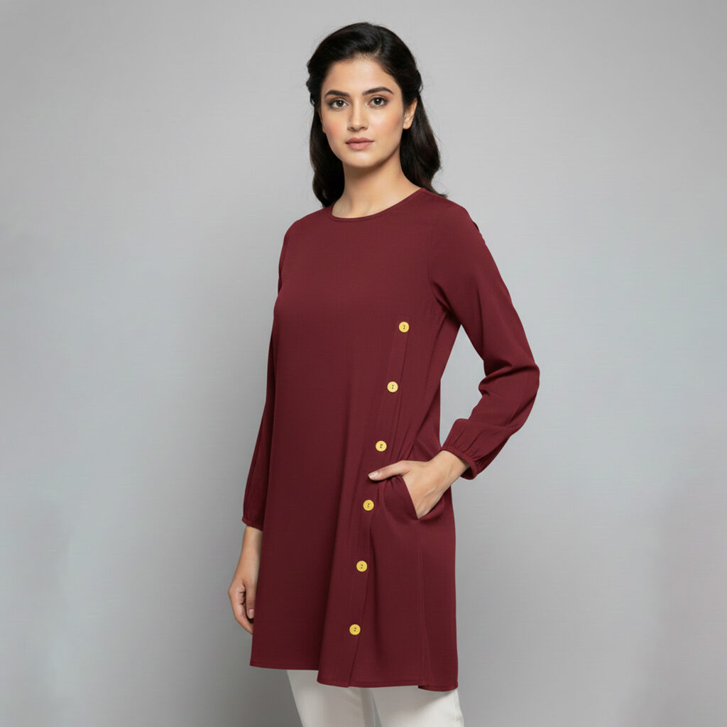 deep maroon Women's wholesale Tunic Top canada with Side Pocket.jpg