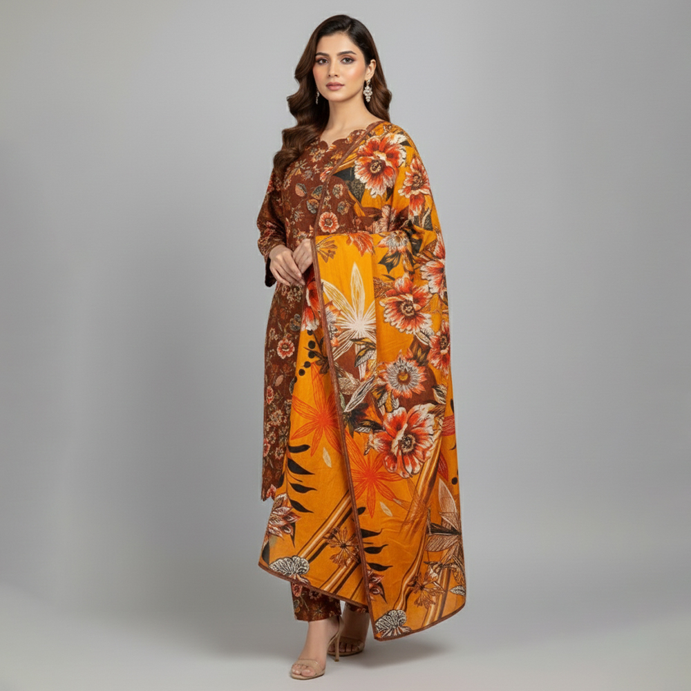 Brown Wholesale Printed Lawn Suit