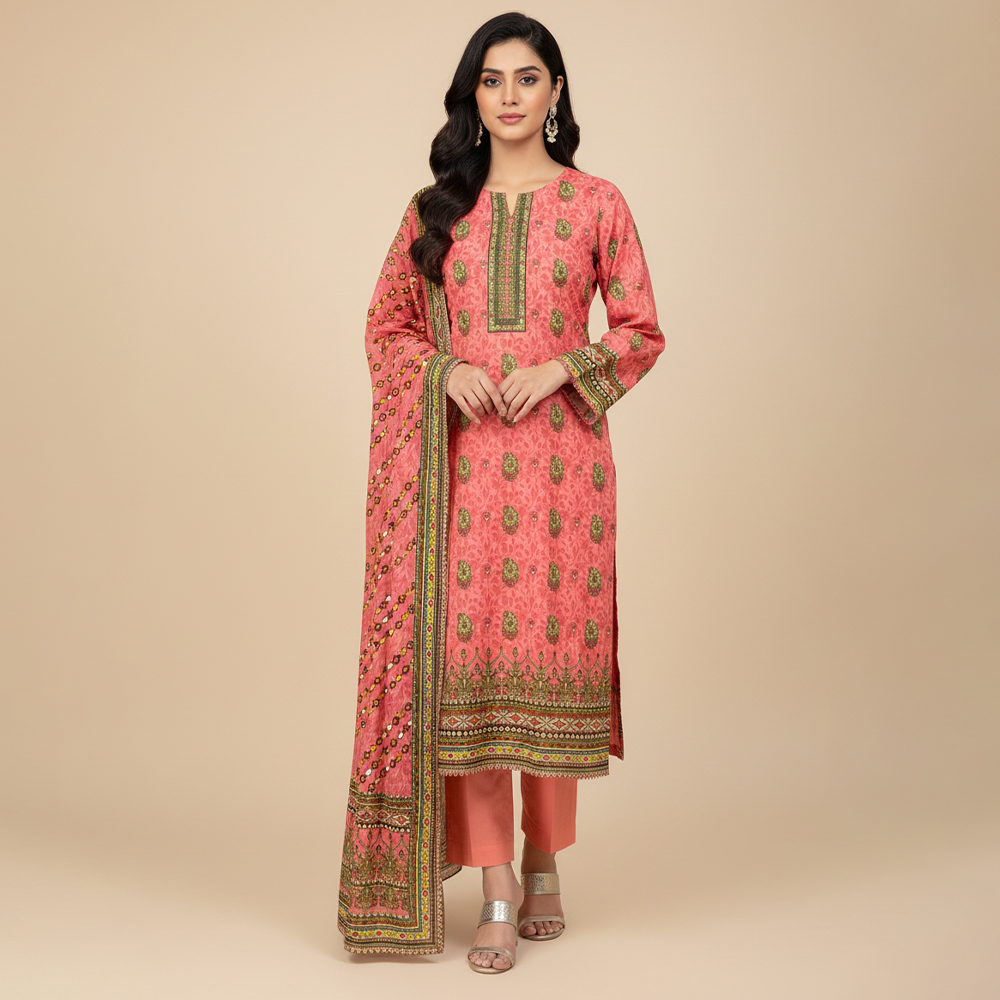 Coral Pink Wholesale Printed Lawn Suit