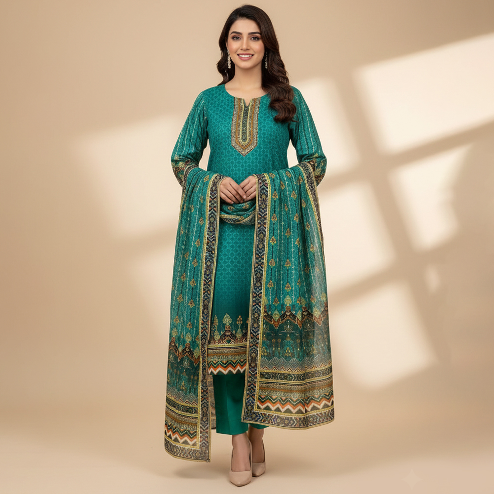 Dark Aqua Wholesale Printed Lawn Suit