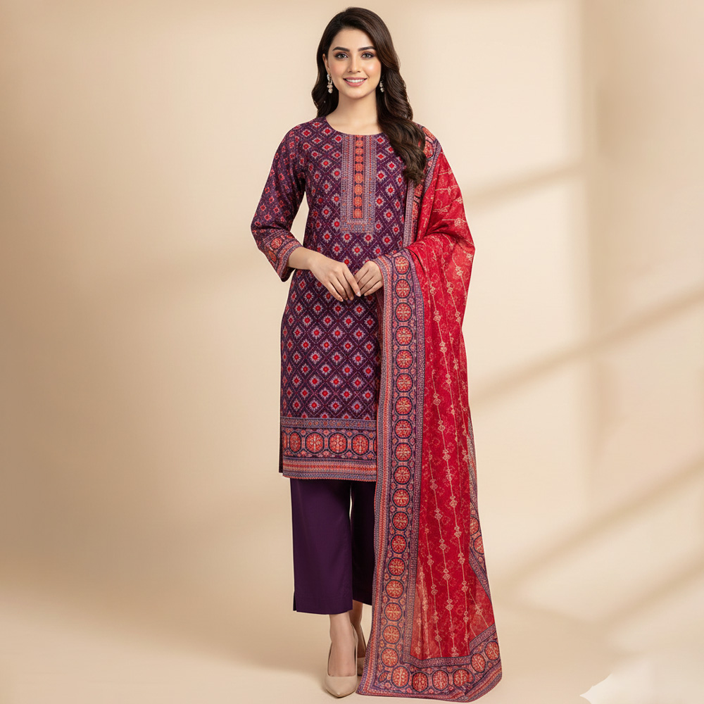 Deep Voilet Wholesale Printed Lawn Suit