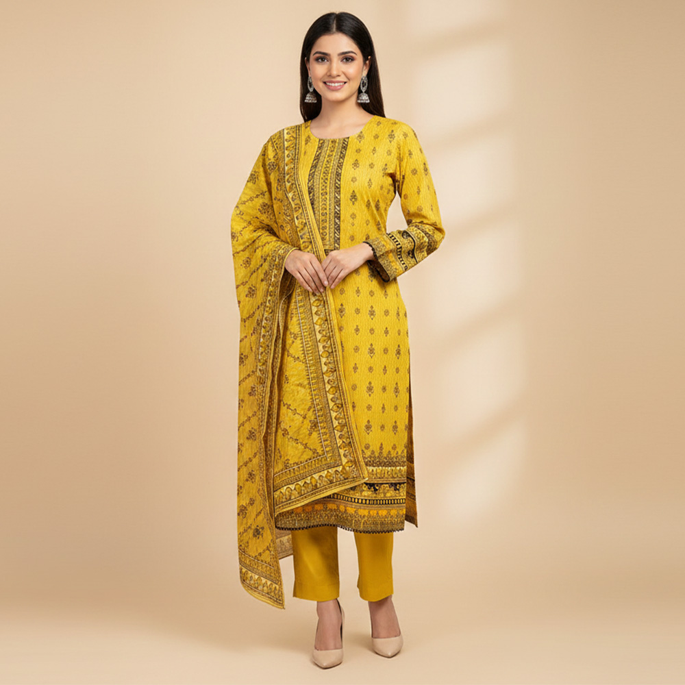 Light Mustard Wholesale Printed Lawn Suit