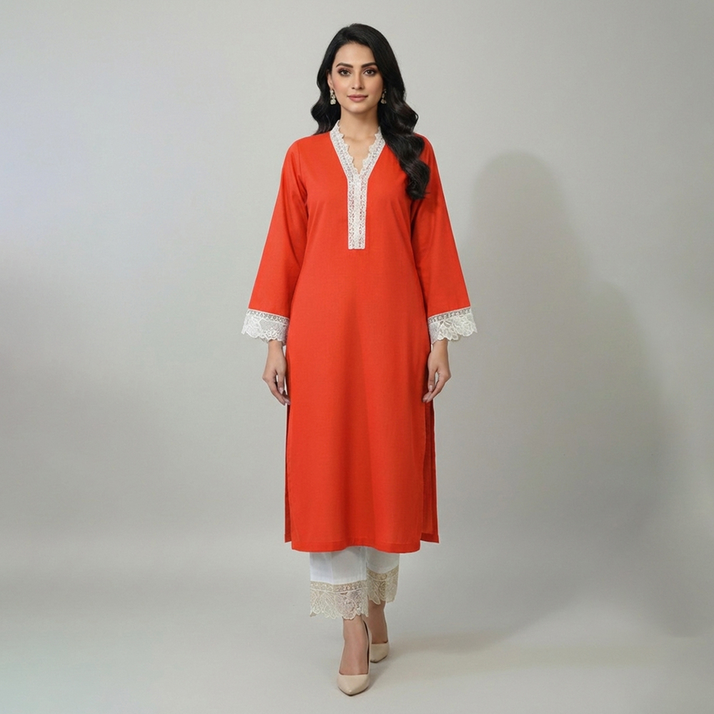Orange Wholesale Lawn Embroidered Lawn Suit