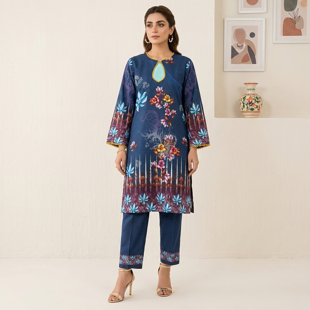 Blue 2pc Khaddar wholesale Pakistani Suits