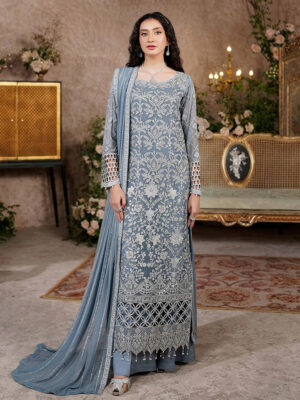 Bluish Grey Pakistani Chiffon Suits Wholesale