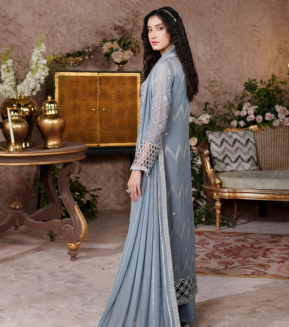 Bluish Grey Pakistani Chiffon Suits Wholesale