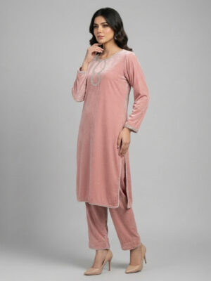 Blush pink wholesale velvet suit