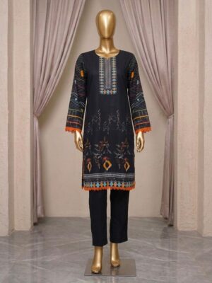Charcoal Black Printed Wholesale Khaddar Suit