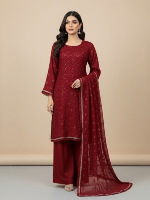 Mehroon Pakistani Chiffon Suit Wholesale