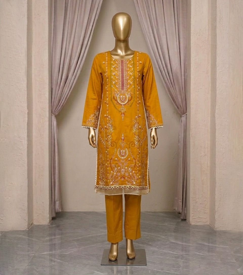 Mustard Wholesale Embroidered Lawn Suit