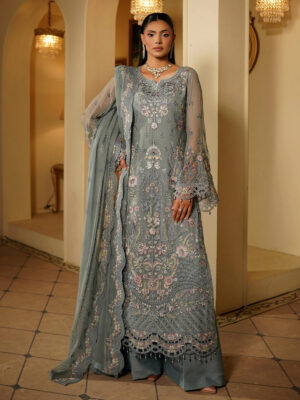 Natural Grey Pakistani Chiffon Suit Wholesale
